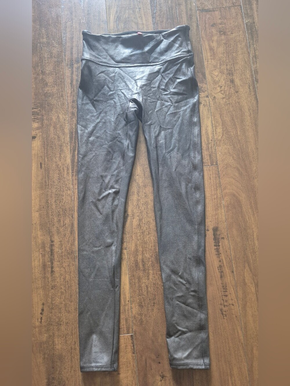 SPANX Black Faux Leather Leggings High Waisted Small Petite